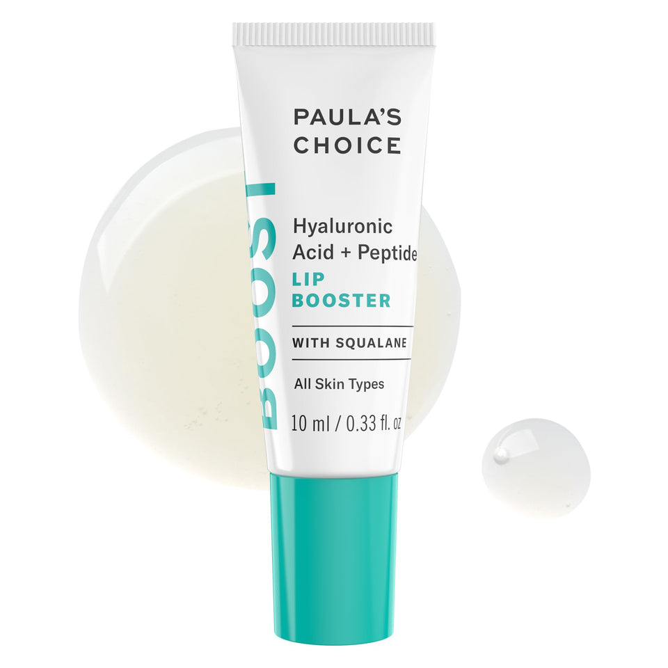 Paula's Choice front view of lip booster tube showing product label and size benefit