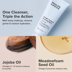 Paula's Choice balm in hand being massaged into skin demonstrating gentle removal benefit