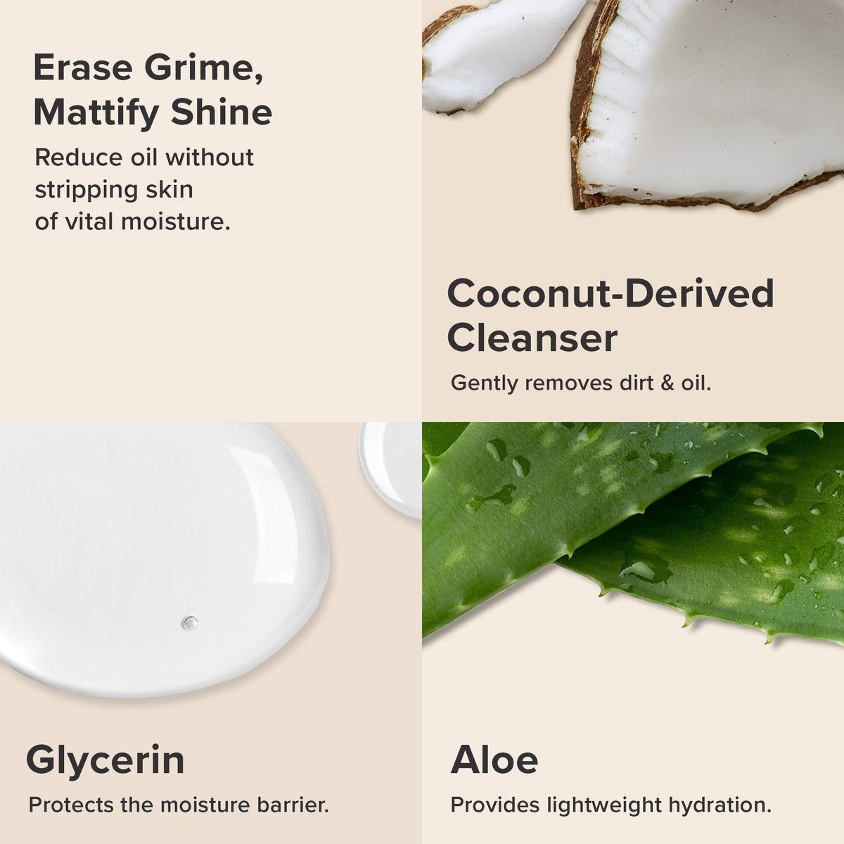 Paula's Choice label close-up and pump, clear ingredient display benefit
