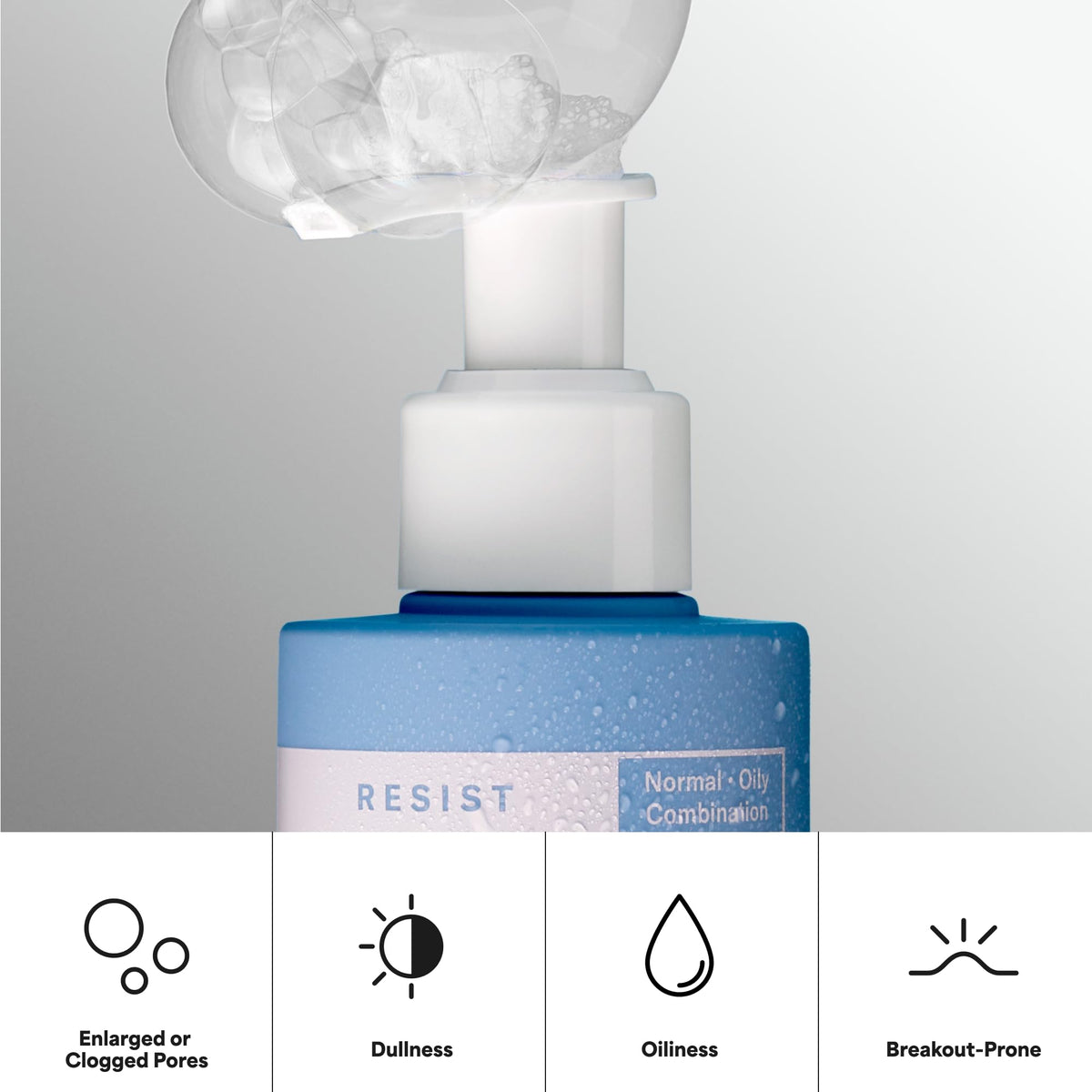 Paula's Choice pump dispensing cleanser onto palm showing controlled application benefit