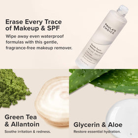Paula's Choice makeup remover in use on closed eye, removing waterproof mascara effectively