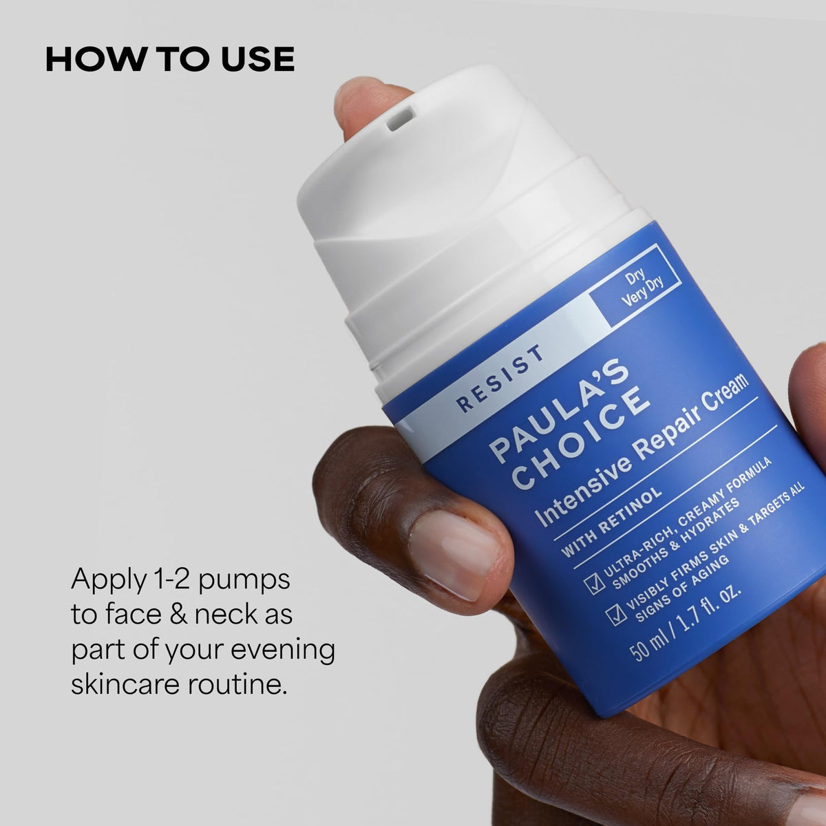 Paula's Choice moisturizer on hand demonstrating easy absorption and nourishment