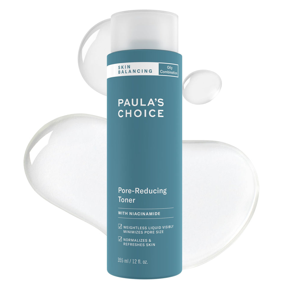 Paula's Choice front packaging showing clear toner bottle and label benefit