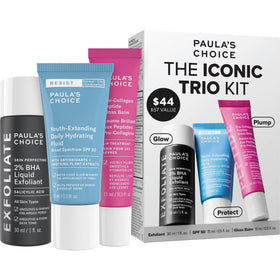 Paula's Choice trio front packaging showing travel sizes and full-size balm for convenient routine