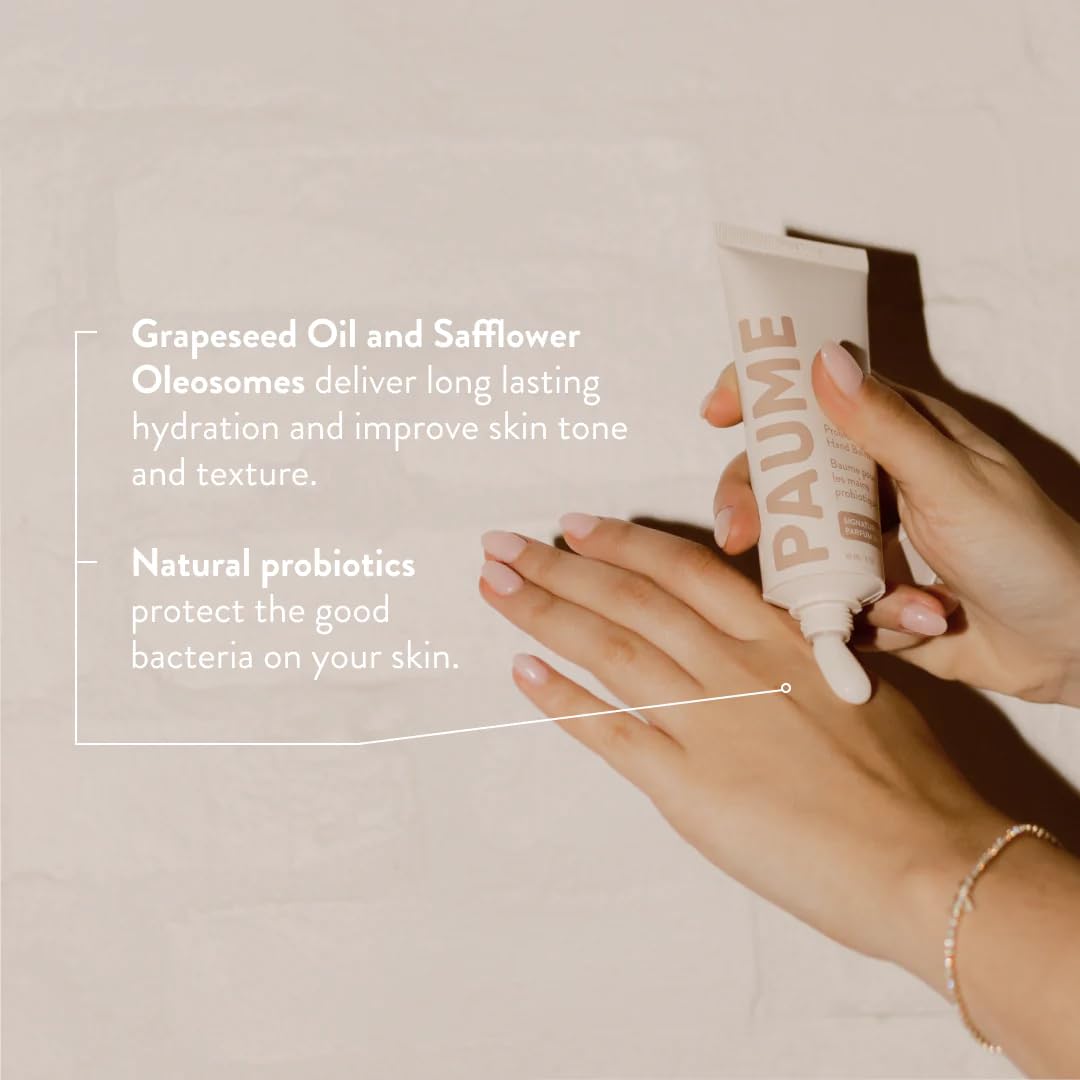 PAUME hand applying balm to palm demonstrating fast hydration and non-greasy feel