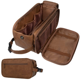 PAVILIA front view dopp kit showing compact brown design and handle
