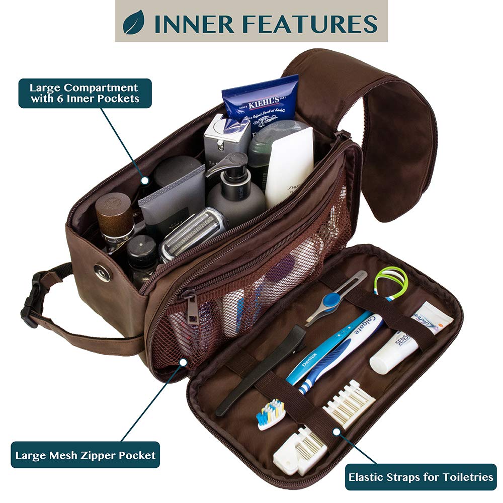 PAVILIA toiletry bag opened wide to show roomy main compartment for easy access to grooming essentials