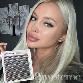 Pawotence before and after eye comparison showing fuller, dimensional lashes