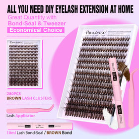 Pawotence array of brown 40D cluster lashes 9–16mm for customizable volume