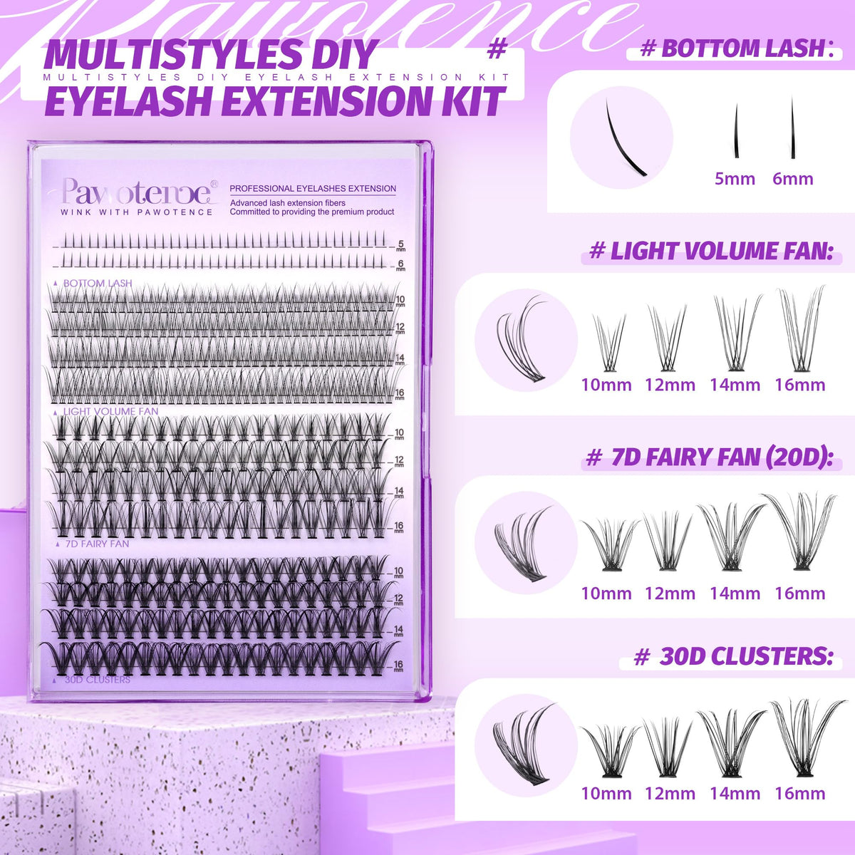 Pawotence cluster lashes close-up exhibiting soft fine fibers and texture