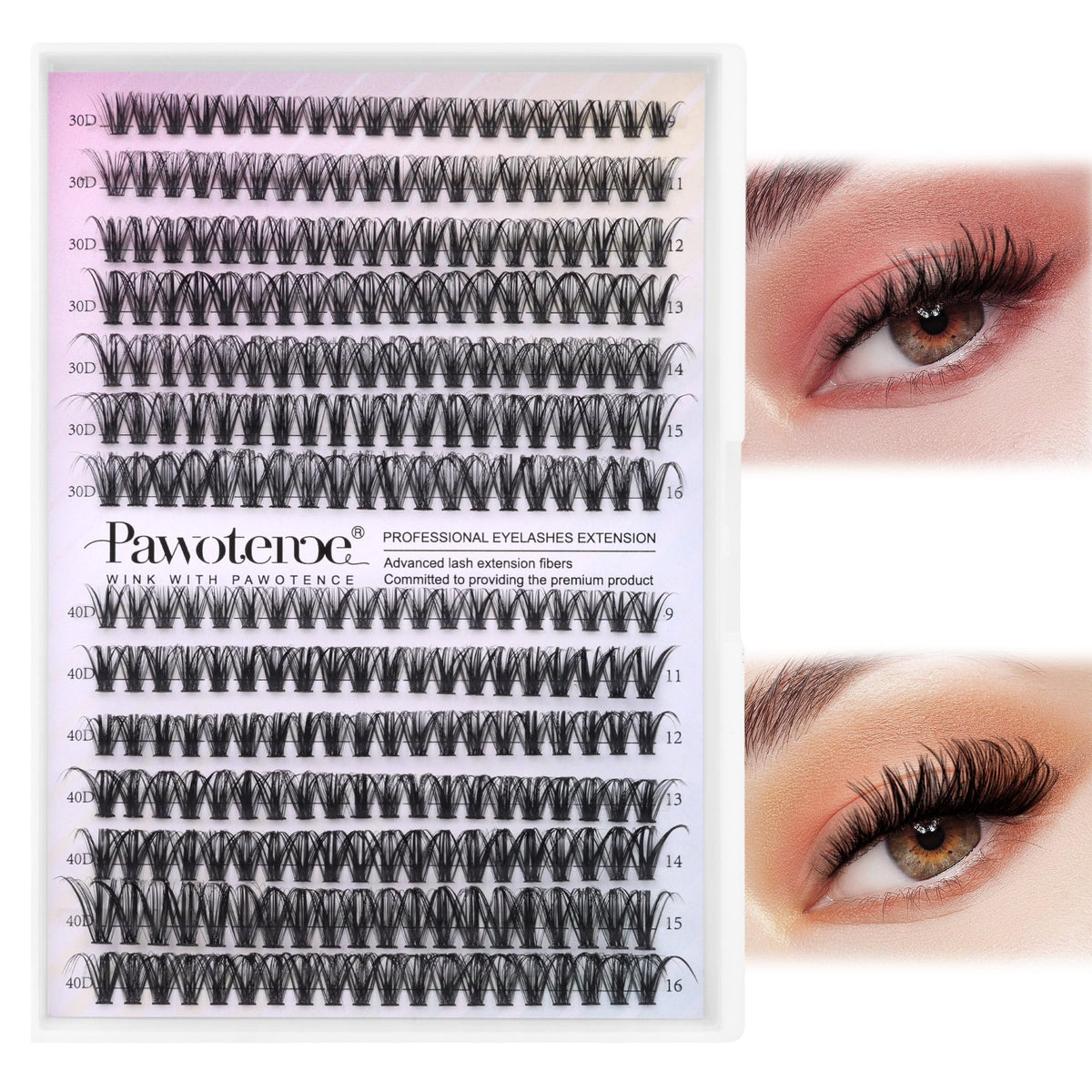 Pawotence front packaging showing 280pcs cluster lashes and volume options