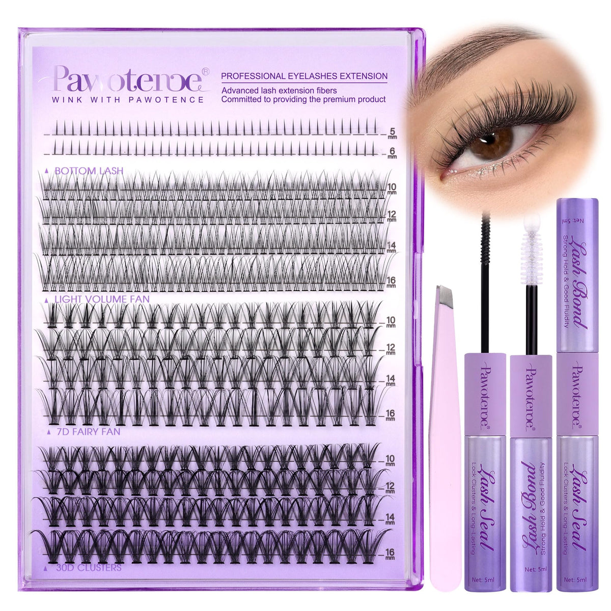 Pawotence front packaging showing complete DIY lash kit and contents