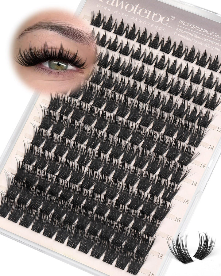 Pawotence front packaging showing 144-piece manga lash clusters and product benefit