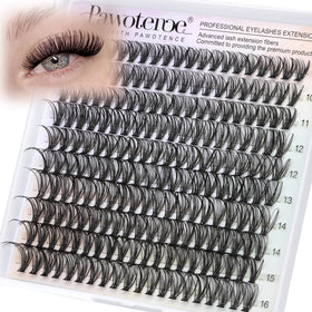 Pawotence front packaging showing 200pcs lash clusters and size range for easy selection
