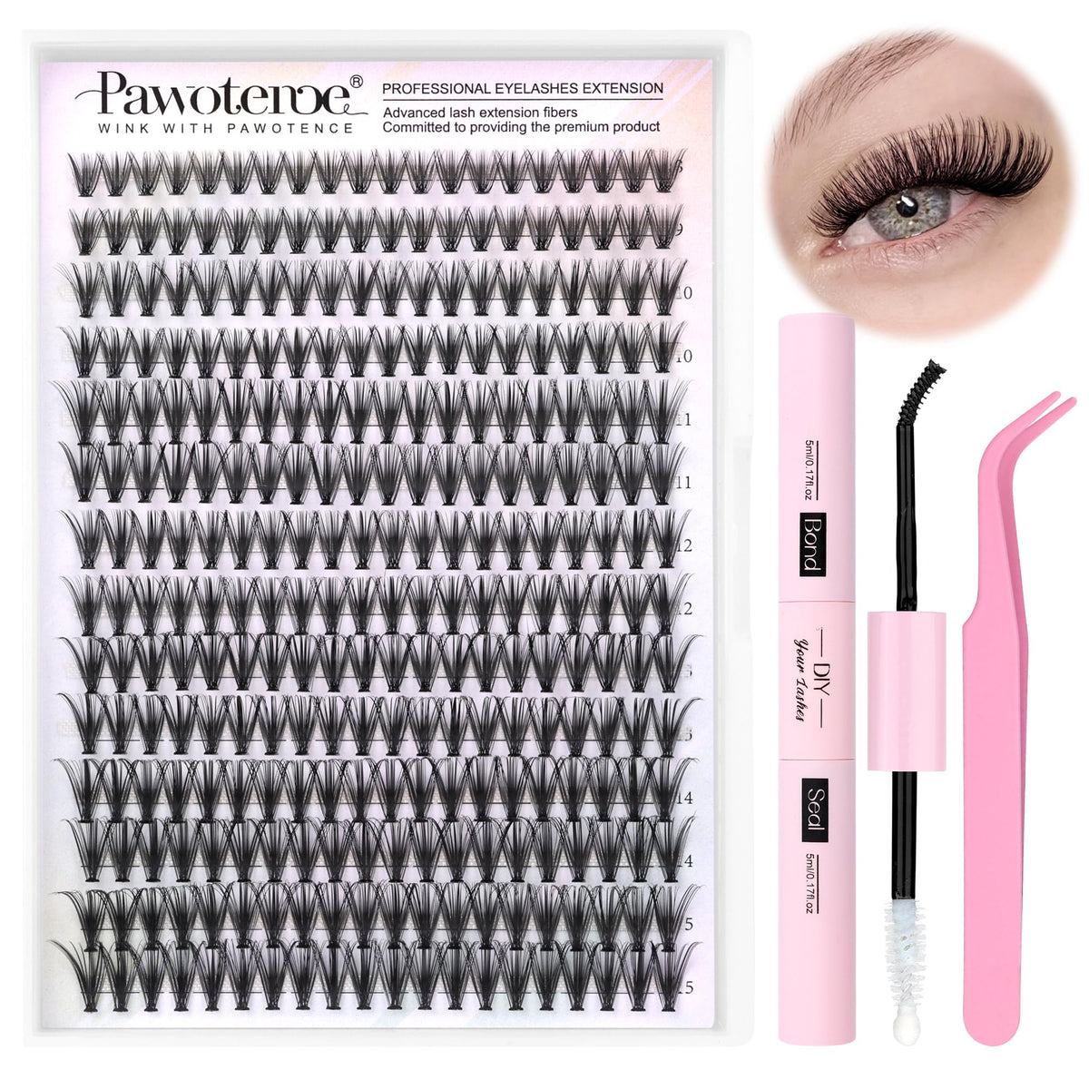 Pawotence front packaging showing full DIY lash kit and contents for convenience