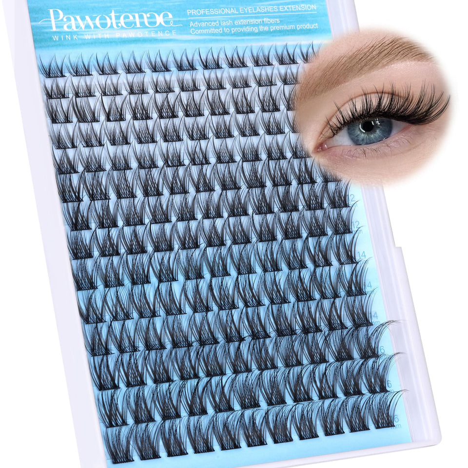 Pawotence front packaging showing 154pcs cluster lash kit for easy selection
