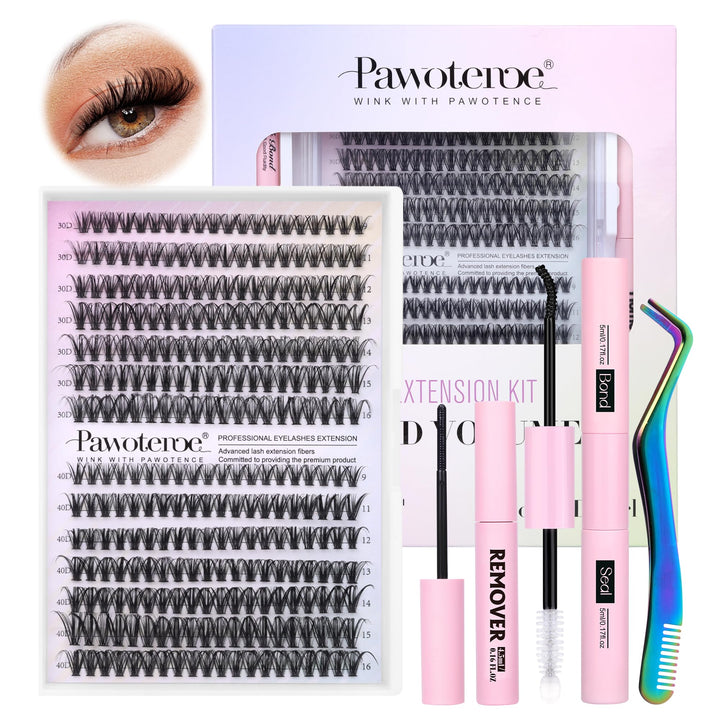 Pawotence front packaging showing full DIY lash extension kit, convenient all-in-one set
