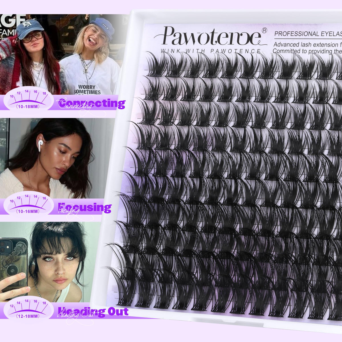 Pawotence cluster lashes with tweezers and adhesive for DIY use