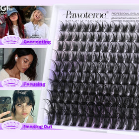 Pawotence cluster lashes with tweezers and adhesive for DIY use