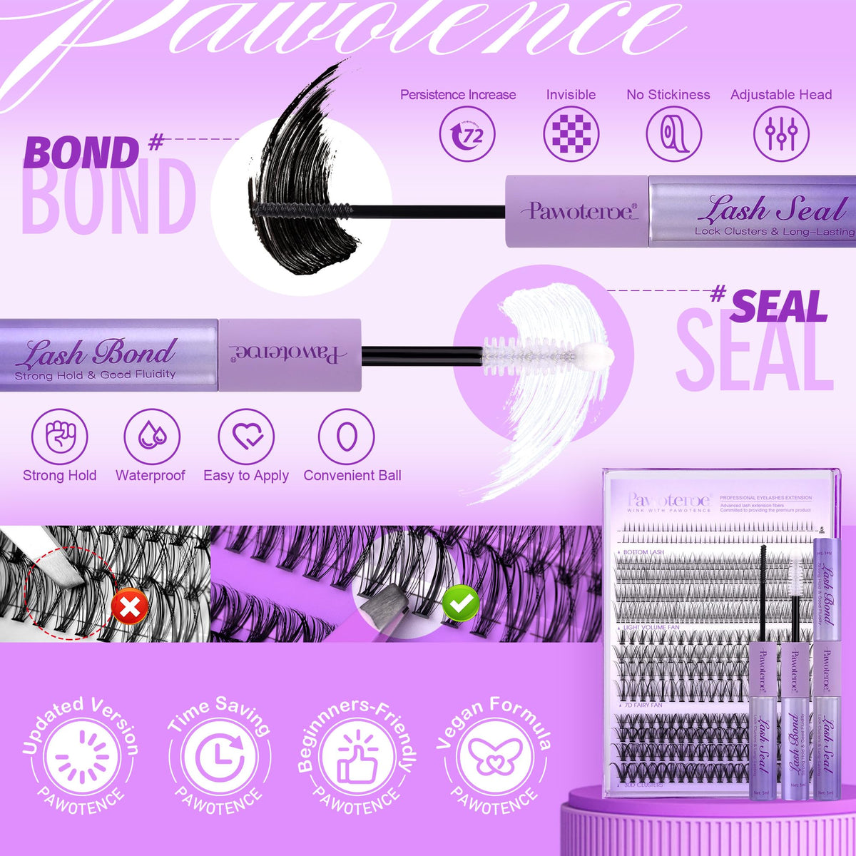 Pawotence lashes held in hand to show scale and quantity benefit