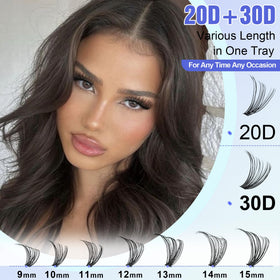 Tray display of Pawotence 9–15mm clusters showing length variety for customizable styling