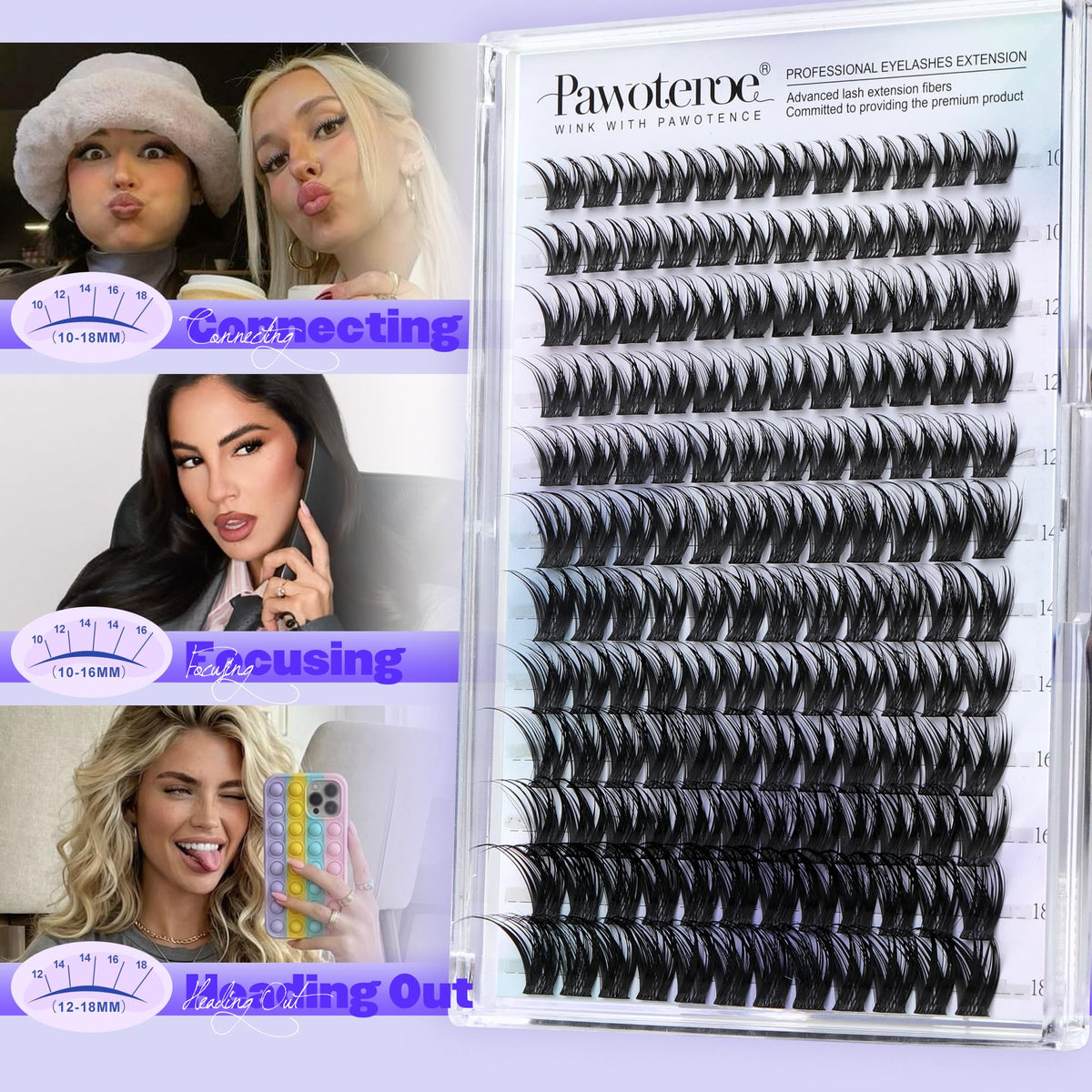 Pawotence clusters applied on model eye showing natural blend and comfort benefit