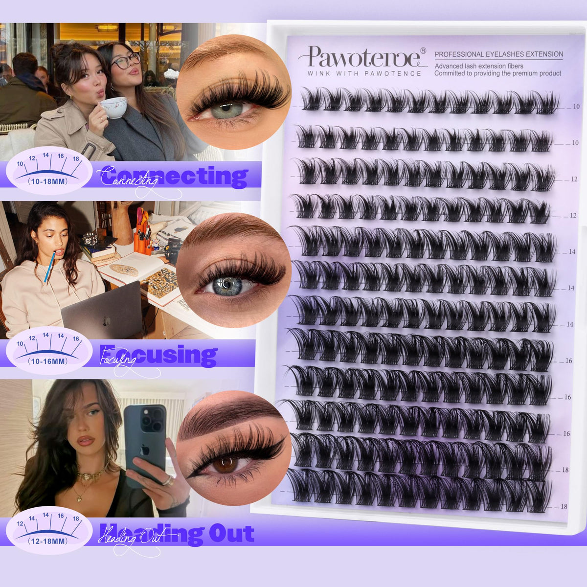 Pawotence lashes worn in lifestyle shot showing natural-looking lifted effect