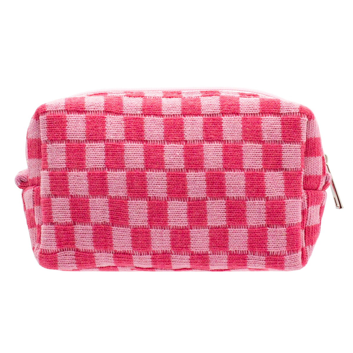 PAZIMIIK front view of checkered hotpink pouch showing compact shape and style