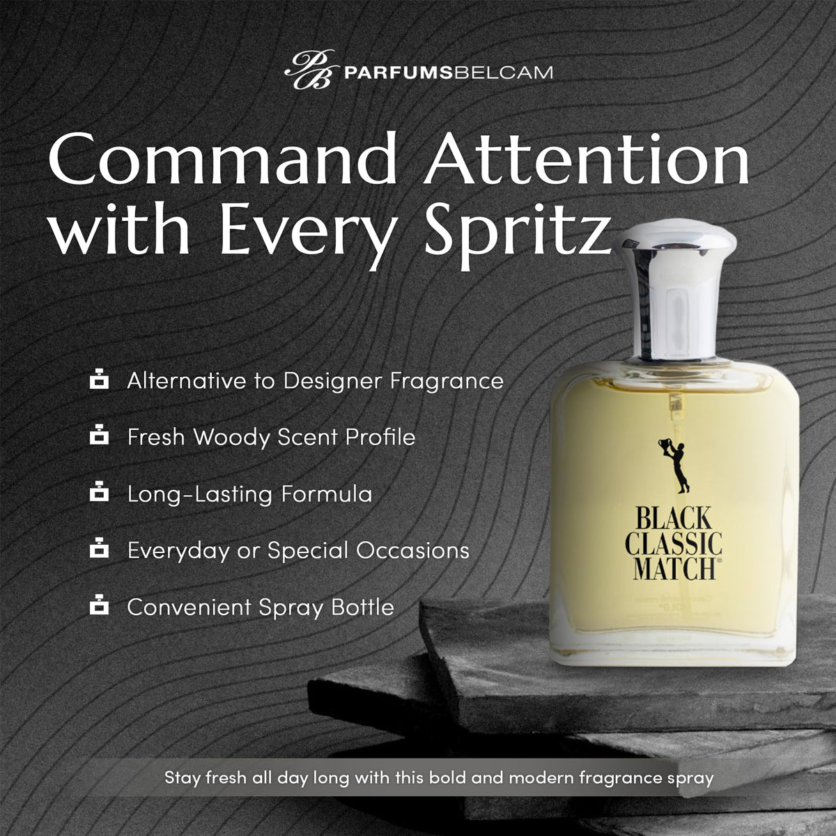 PB ParfumsBelcam label detail emphasizing premium-crafted fragrance quality