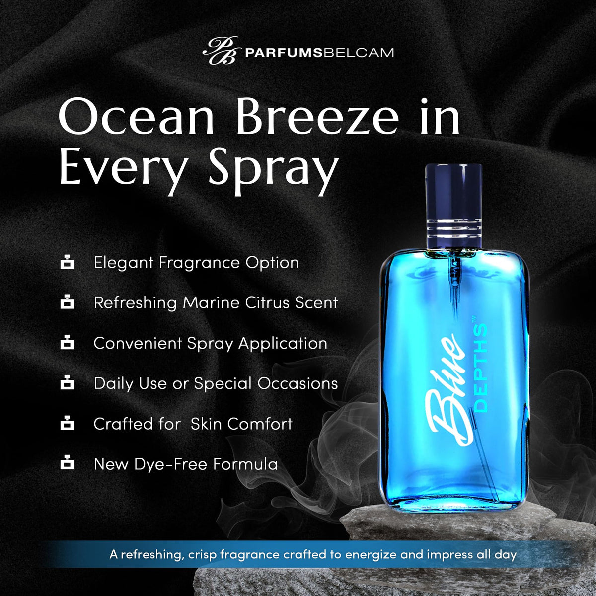 PB ParfumsBelcam close-up spray nozzle illustrating easy application benefit