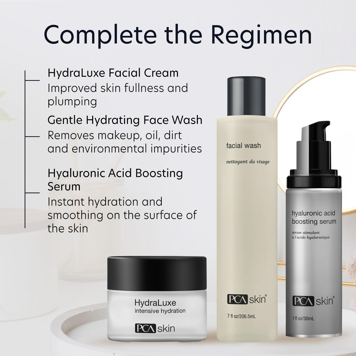 PCA SKIN product on bathroom vanity for everyday skincare routine