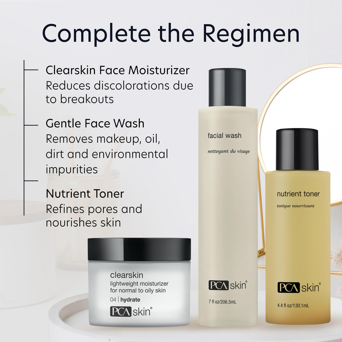 PCA SKIN Clearskin used by a man in mirror reflecting inclusive daily skincare use