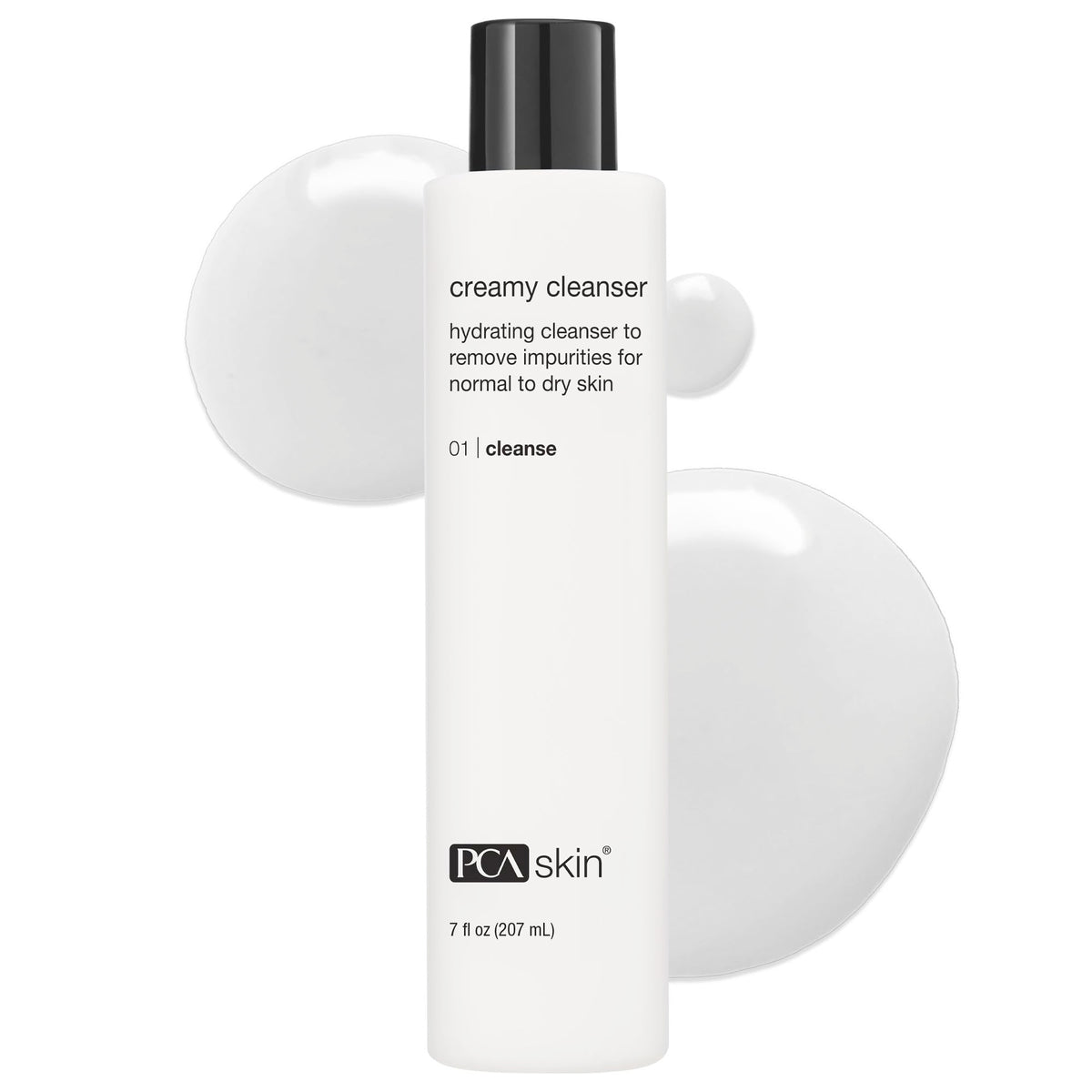 PCA SKIN front bottle showing cleanser packaging and gentle formulation benefit