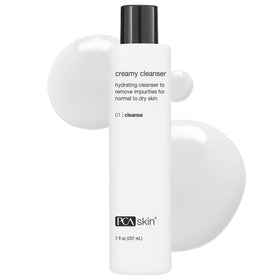 PCA SKIN front bottle showing cleanser packaging and gentle formulation benefit