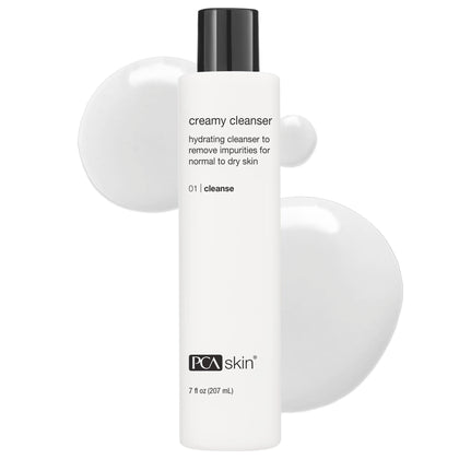 PCA SKIN front bottle showing cleanser packaging and gentle formulation benefit