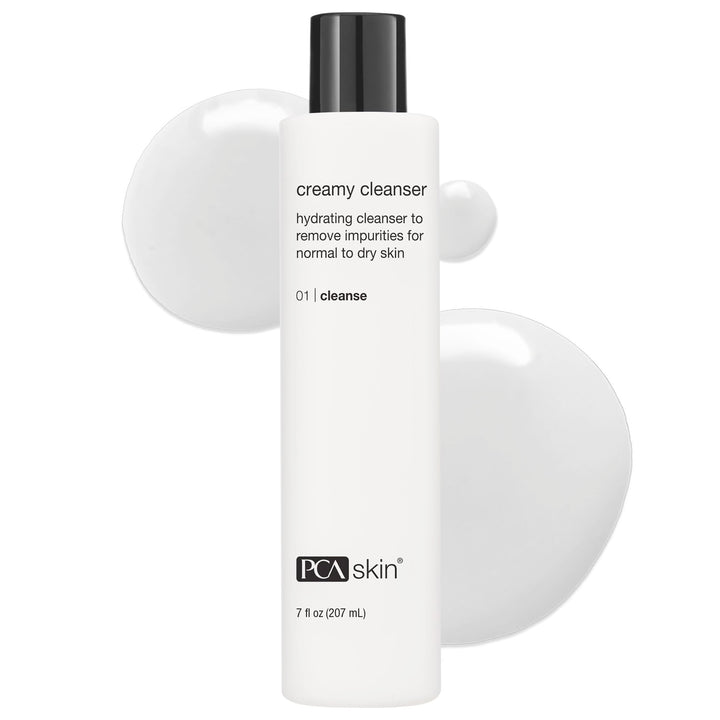 PCA SKIN front bottle showing cleanser packaging and gentle formulation benefit