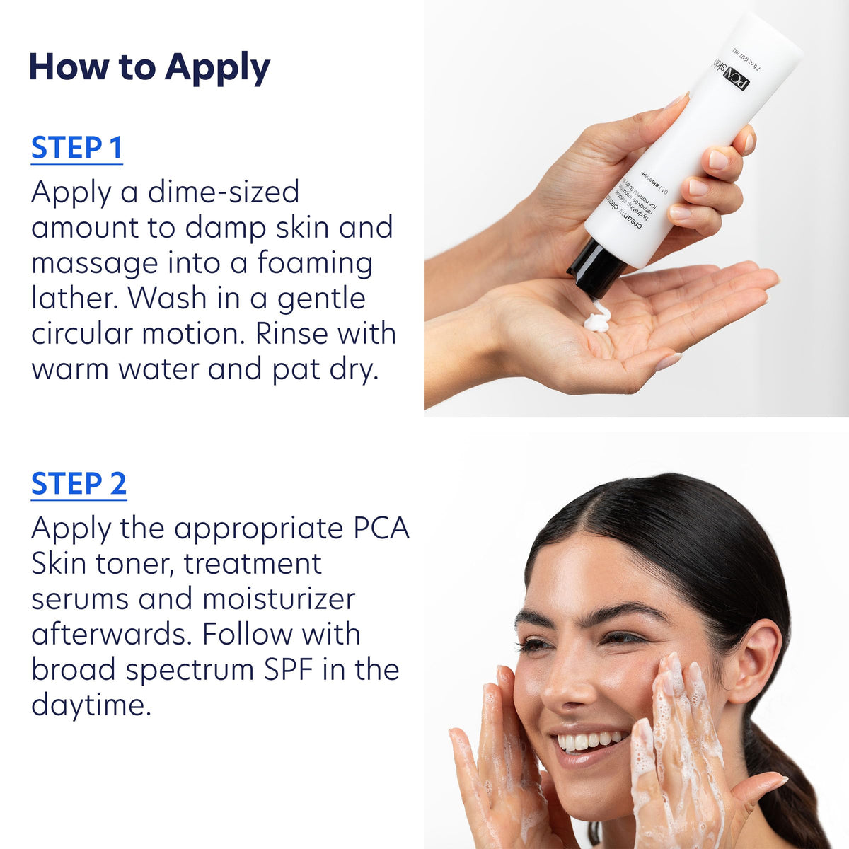 PCA SKIN in-hand application showing how small amount creates light lather benefit