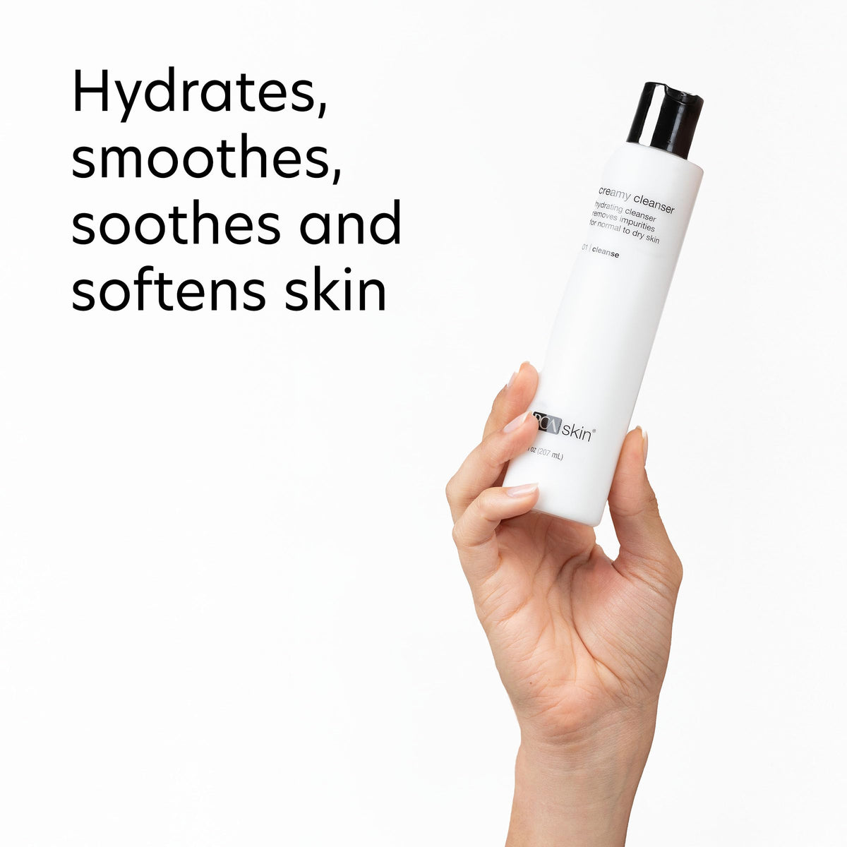 PCA SKIN creamy texture swatch showing hydrating, non-foaming consistency benefit