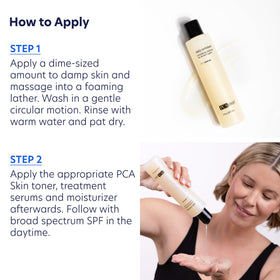 PCA SKIN foamy lather on fingertips illustrating gentle cleansing action