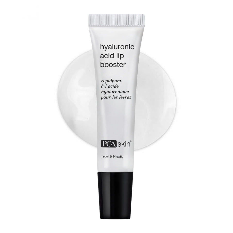 PCA SKIN front tube view showing compact 0.24 oz lip plumper and label benefits