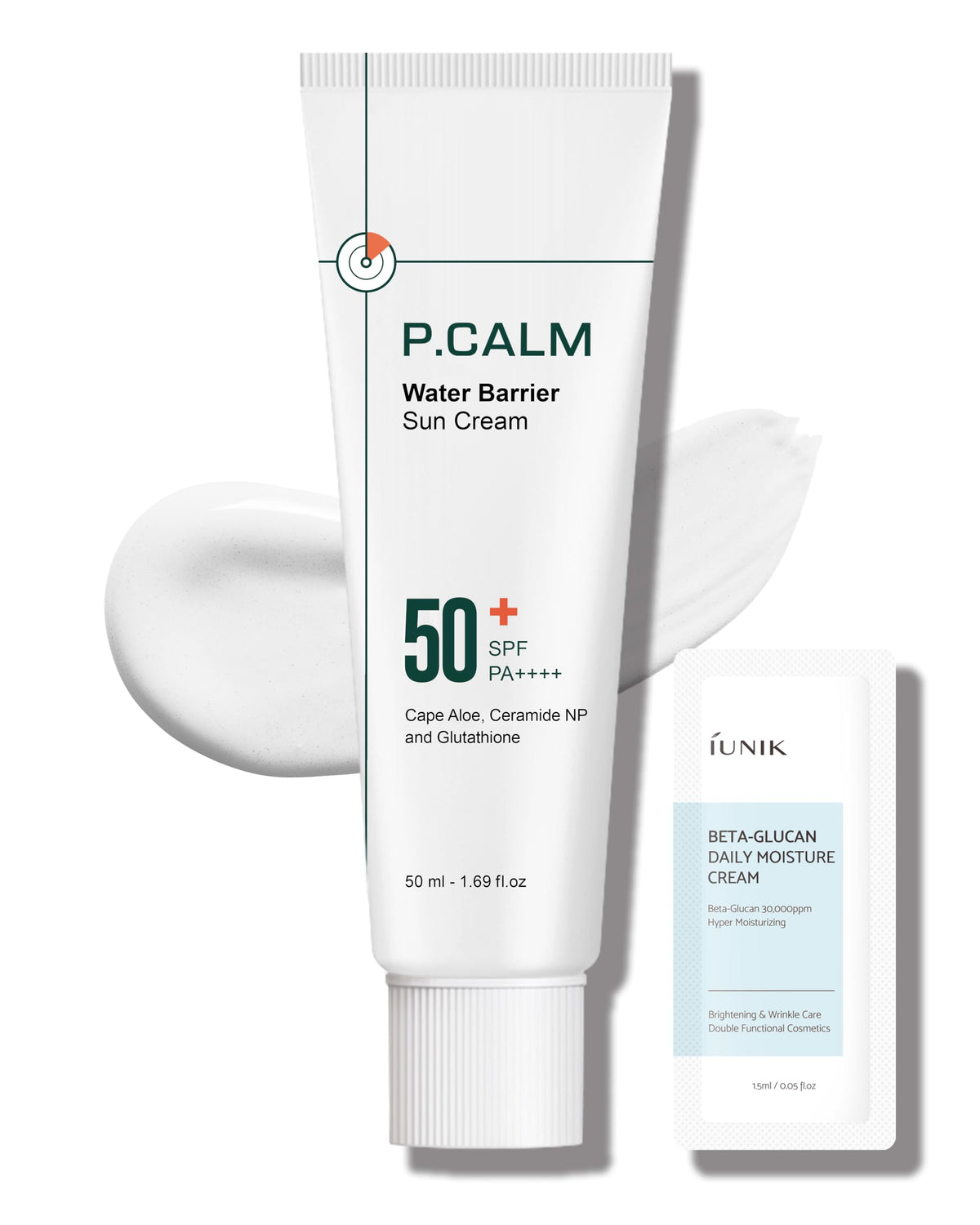 P.CALM front packaging showing SPF50+ protection and matte finish benefit