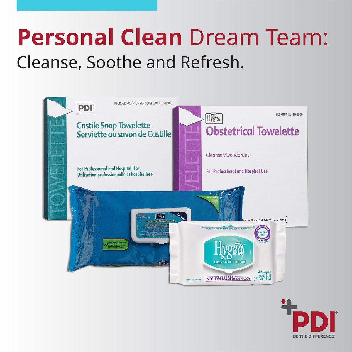 PDI towelette beside ruler for scale showing compact, portable size