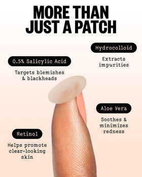 PEACE OUT patch applied to cheek demonstrating discreet coverage and protection