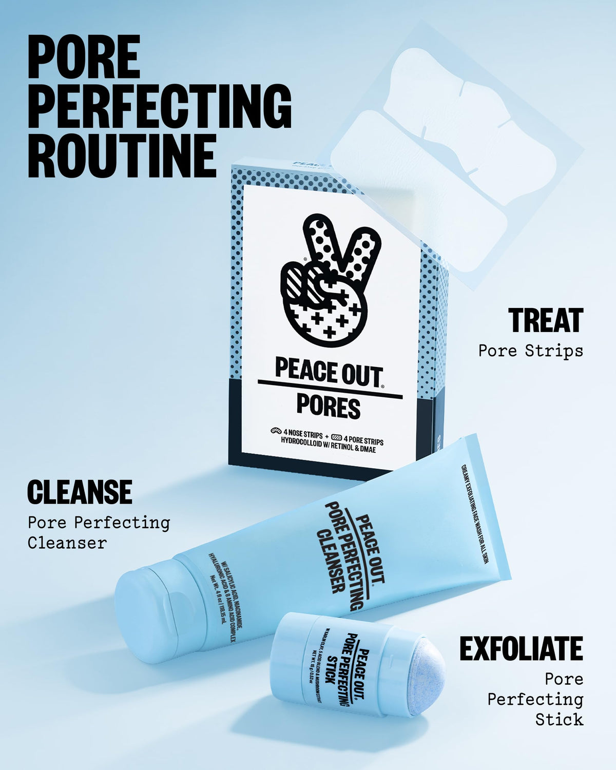 PEACE OUT strips on bathroom counter in routine setting