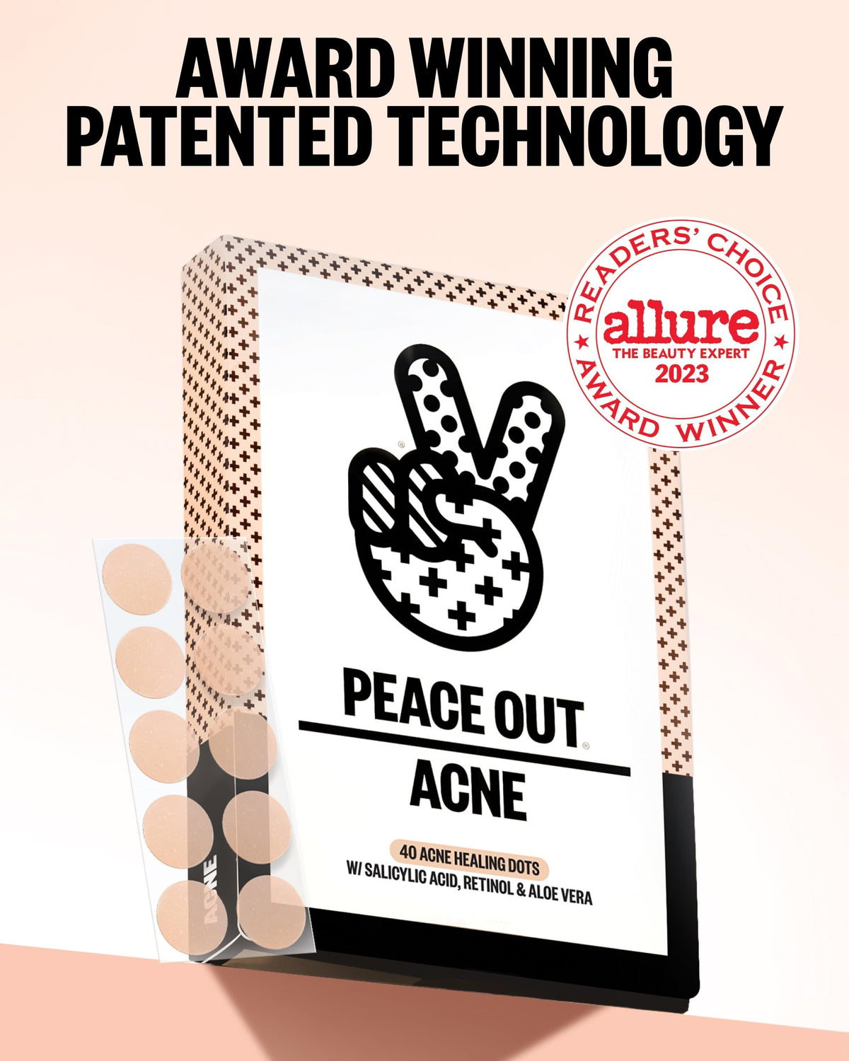 PEACE OUT ingredient label close-up highlighting salicylic acid, retinol, and aloe vera