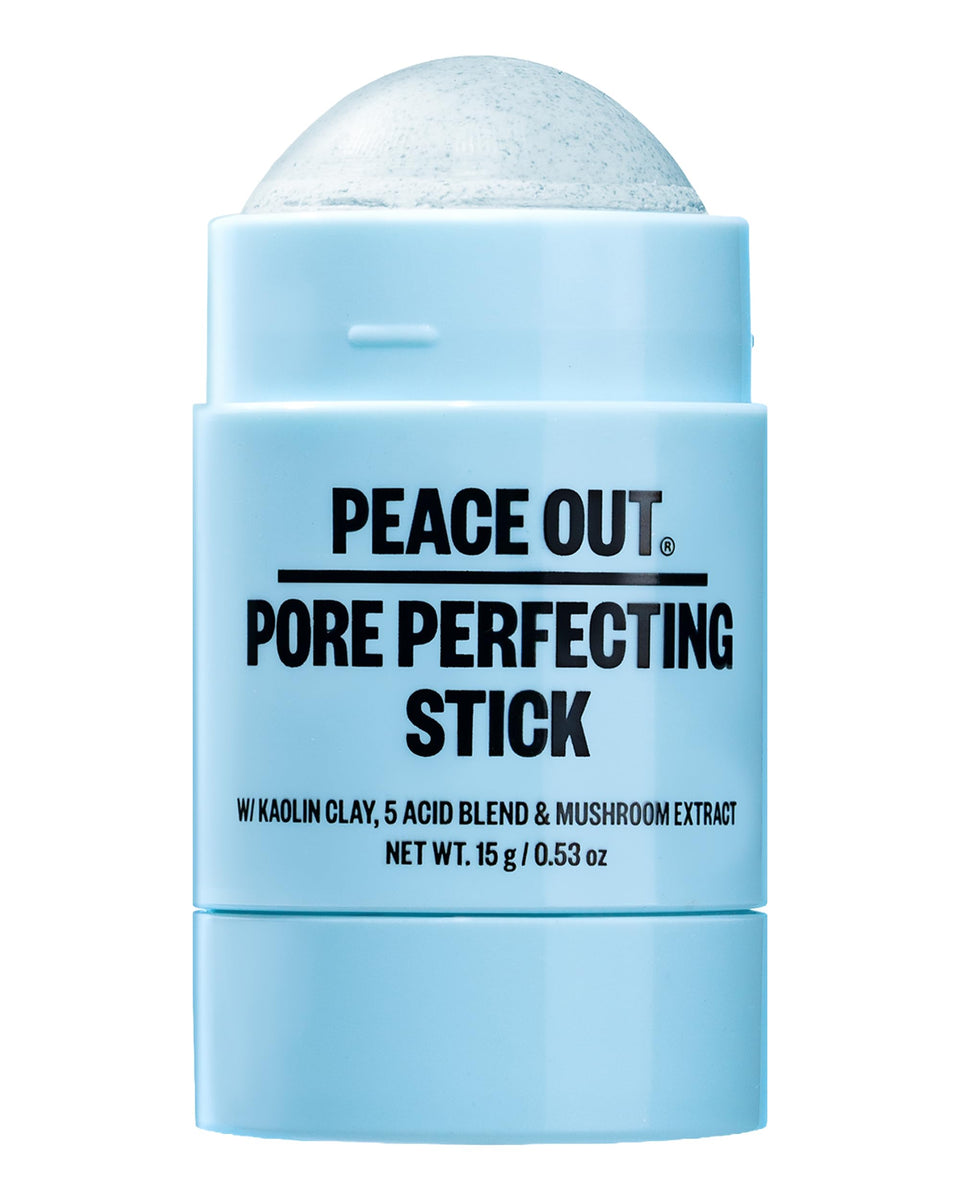 PEACE OUT stick front packaging showing compact cleanser and travel benefit