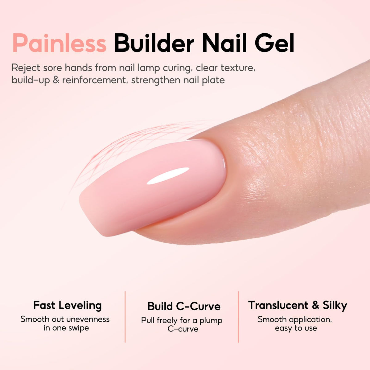 PEACECOLOR applying builder gel to nail showing effortless spread and even coverage
