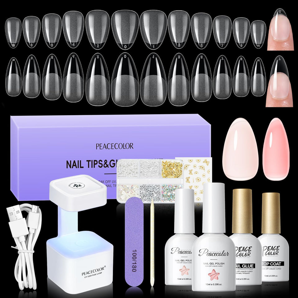 PEACECOLOR front packaging showing full gel nail kit contents and benefits