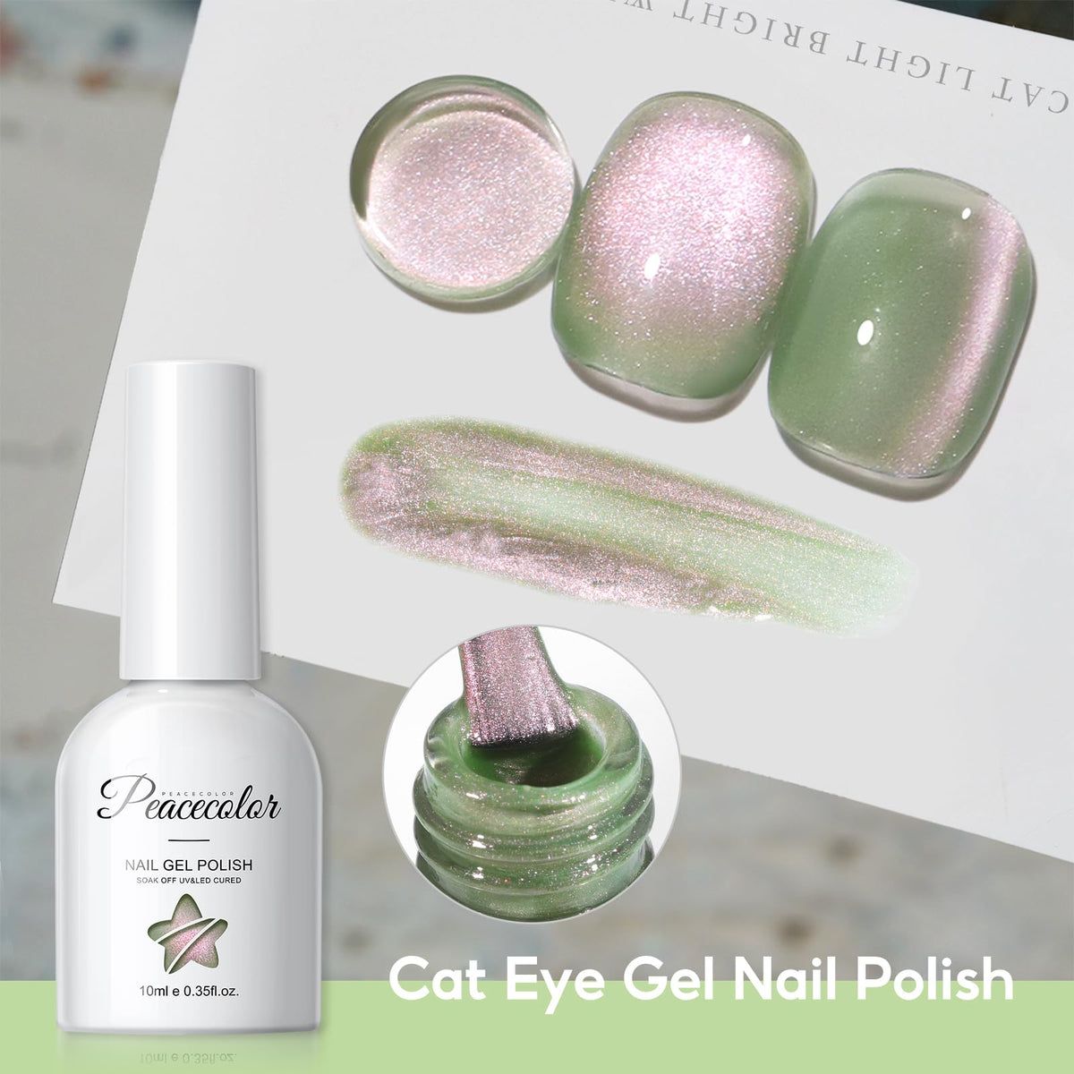 PEACECOLOR glitter polish texture swatch on white, sparkling depth benefit