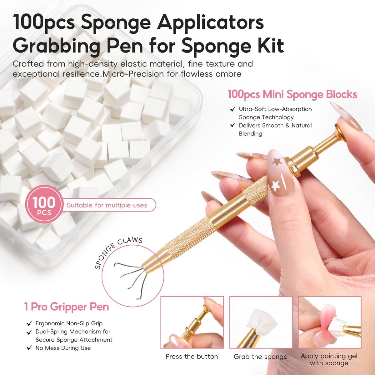 PEACECOLOR ombre application on nail with sponge showing easy blending benefit